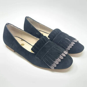 Boden Melody Suede Loafers Black & Pewter‎ Fringe Flats Size 36 / US 5.5